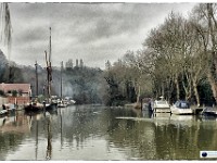 Allington Lock A Tribute To Rowland Hilder  Hilder died in 1993. He was a prolific watercolour artist since the 1920s, sometimes called “The Turner of our age”. His work has fallen from fashion nowadays. This image is from a photo taken at Allington Lock early one February morning, rendered in a style with echoes of some of Hilder’s Kent work.	 £190